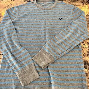 Men's American Eagle Outfitters Large  Grey/Blue Stripe Pullover Shirt
